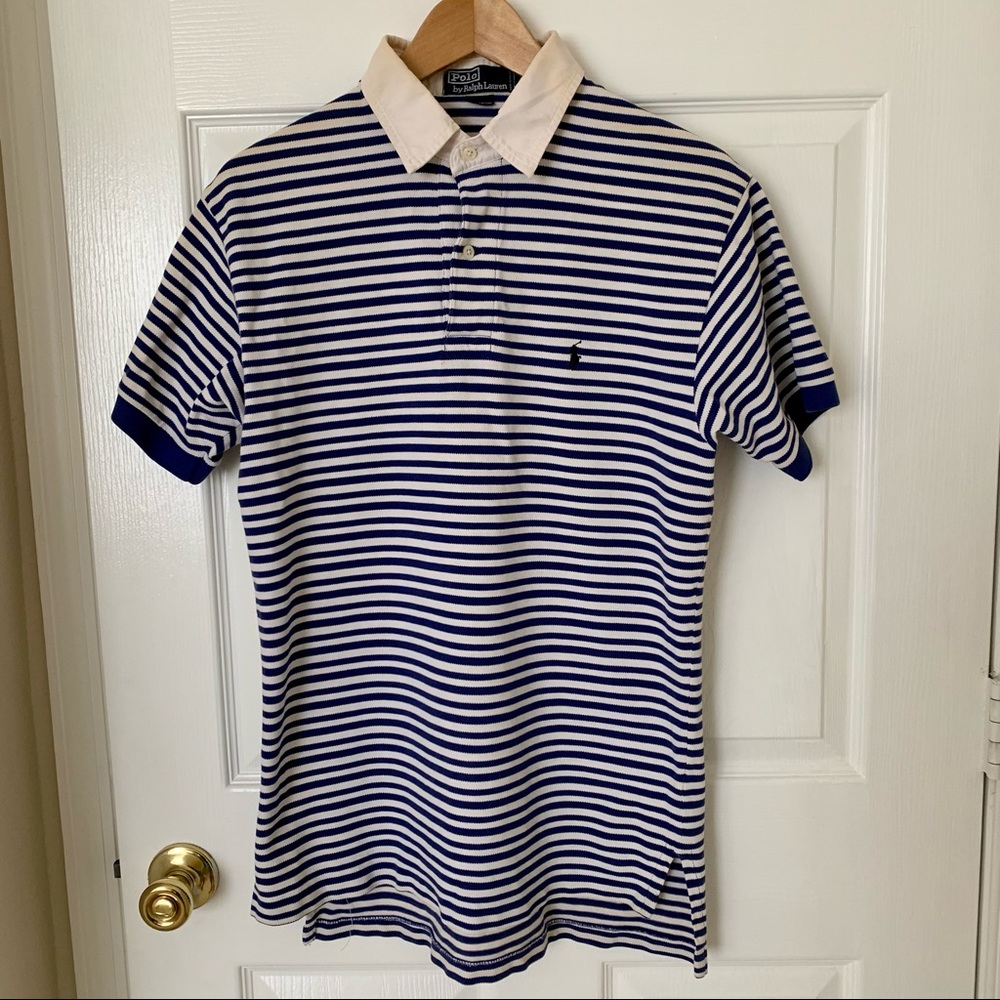 Blue and White Striped Ralph Lauren Polo Shirt